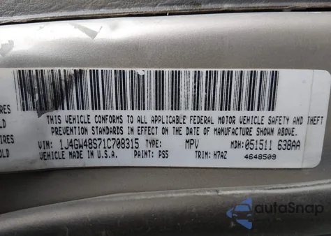 2001 Jeep Grand Cherokee Laredo из США, поврежденный, VIN 1J4GW48S71C708315